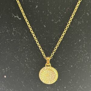 MICHAEL KORS Women's Gold Plated Pave Crystal Disk Necklace